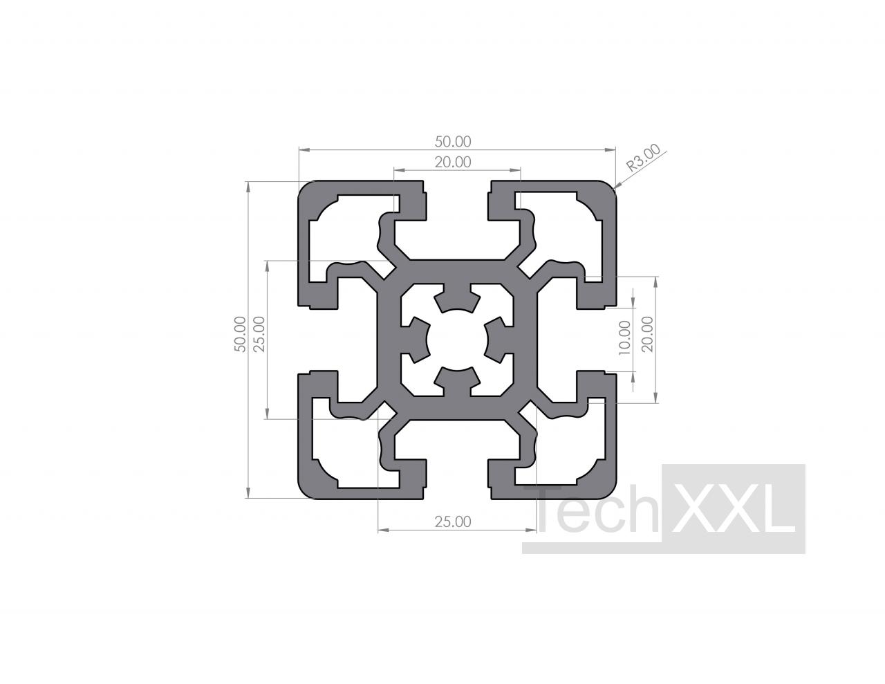 Profilo In Alluminio 50x50 L Tipo I Scanalatura 10 (leggero) – Taglio 100mm, Anodizzato Naturale Per Sistemi Di Montaggio E Strutture